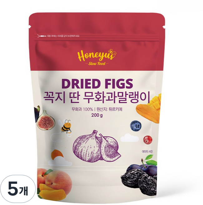 허니어스 꼭지 딴 무화과 말랭이/ 프리미엄 무화과 말랭이 / 건무화과 / 반건조 무화과 / 쫀득한 천연 간식/ 요거트 토핑/ 베이킹 재료 / 사무실 간식/ 과일 말랭이/ 와인 안주, 5개