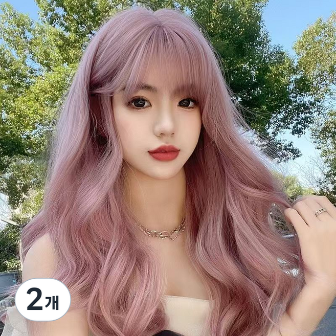 68CM 여신 긴머리 롱 웨이브 통가발 S컬, 2개, 연보라색