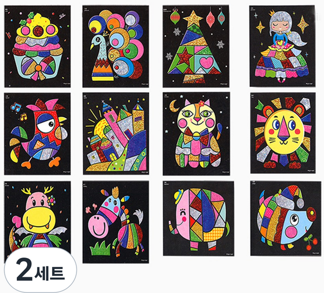 포일아트 스티커 동물왕국박스 12도안세트 미술 놀이, 2세트