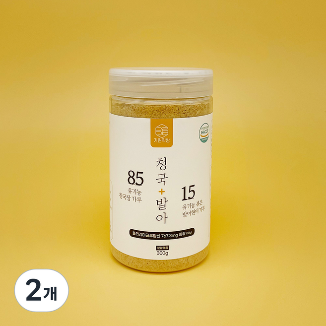 기린약방 100% 유기농 청국장 가루 발효콩 분말 국산, 2개, 300g