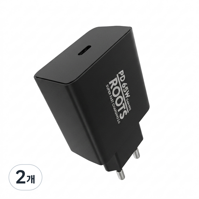 루츠 국내생산 PD 65W GaN PPS C타입 초고속 충전기, 블랙, 케이블 미포함, 2개
