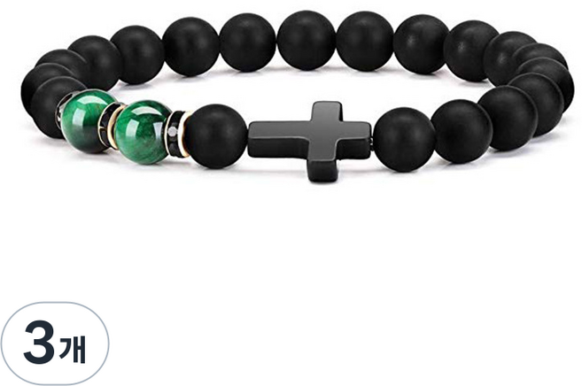 트래즈 더블 호안석 십자가 팔찌, 3개, 딥 그린