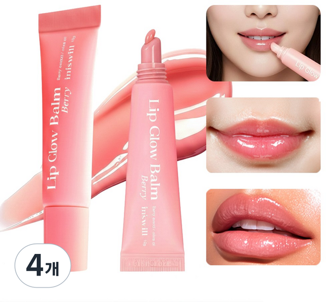 이니스윌 입술 찢어짐 건조 갈라짐 각질제거 보습 글로우 립밤, 4개, 10g, 핑크 베리향