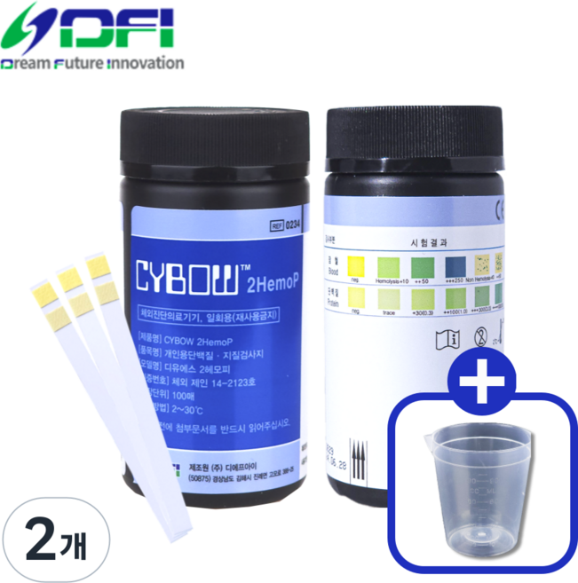 DFI 소변검사 키트 당뇨 단백뇨 혈뇨 케톤 1종 2종 4종 10종 100매, 2개, 3)소변스틱2종(단백뇨+혈뇨)+소변컵