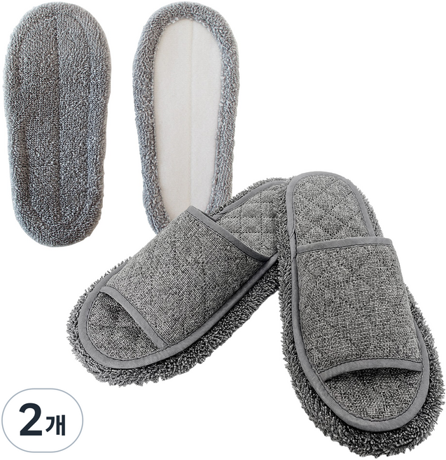 필굿리빙 극세사 청소슬리퍼+리필, 2개, 그레이