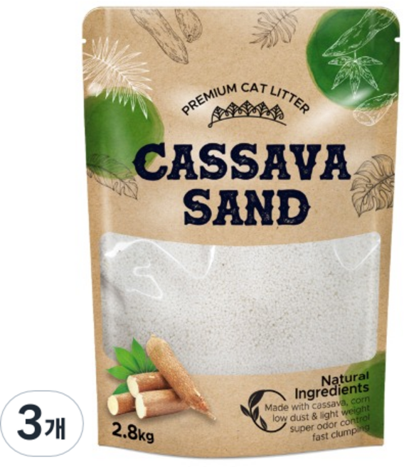 고양이모래 배변모래 카사바 샌드모래, 2.8kg, 3개, 무향