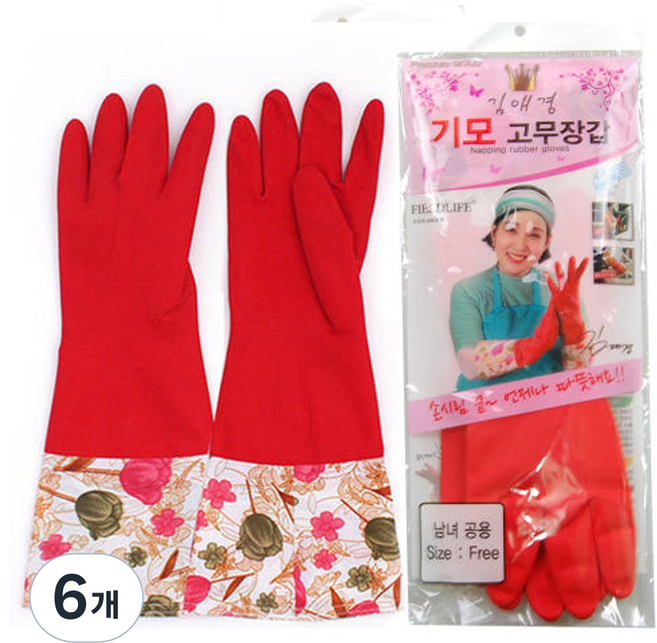 김애경 겨울 기모 고무장갑 남녀공용 방한 주방 설거지 청소 김장 2켤레 세트, 6개, FREE(one size), Basic(레드)
