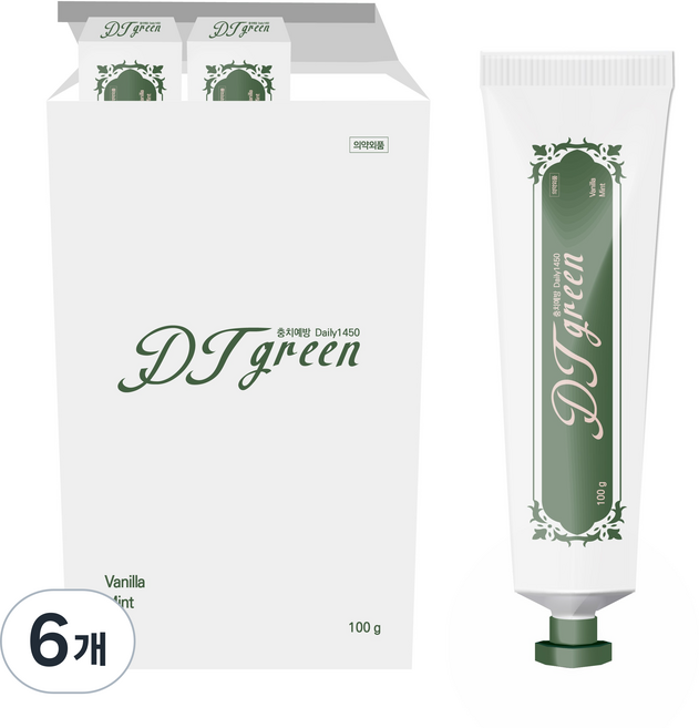 디티그린1450고불소치약 바닐라민트향 초등 청소년용, 100g, 6개