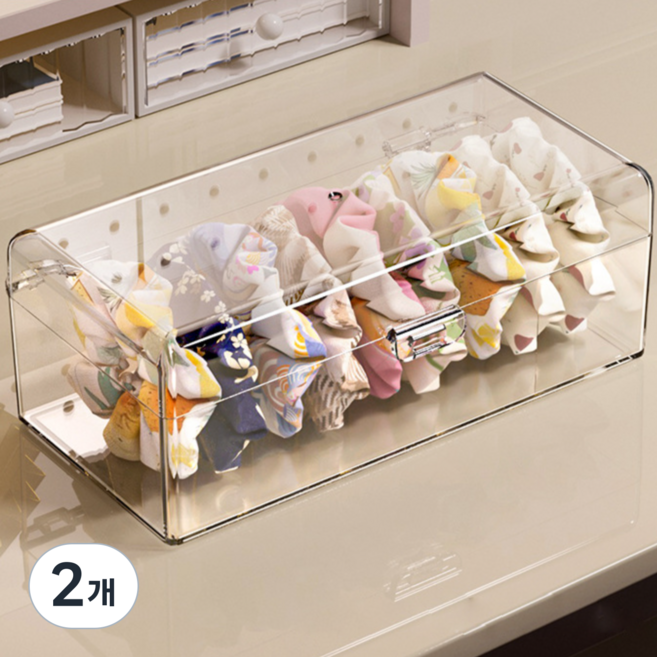 롤링페이퍼 아크릴 머리끈 정리함 다용도 수납 보관함, 투명, 2개