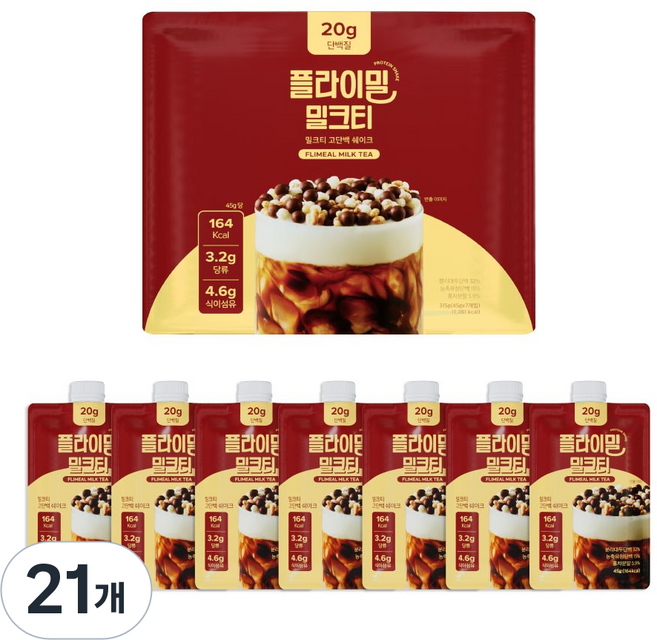 플라이밀 단백질쉐이크 밀크티 파우치, 21개, 45g