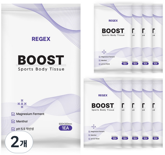 리젝스 마그네슘 부스트 일회용 스포츠 바디 샤워티슈, 2개, 10개입