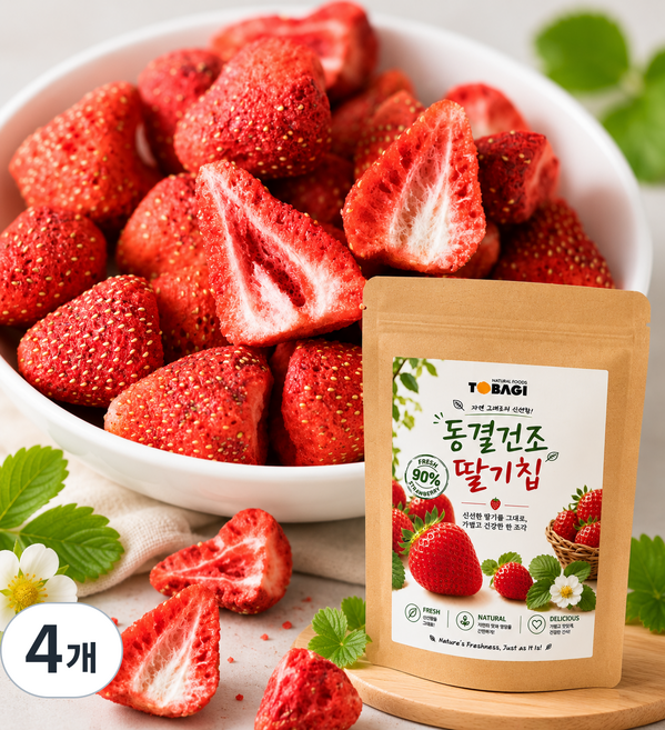 토박이 동결건조 딸기칩 26년도 생산 햇딸기 과일칩 건조딸기 건딸기, 4개, 50g