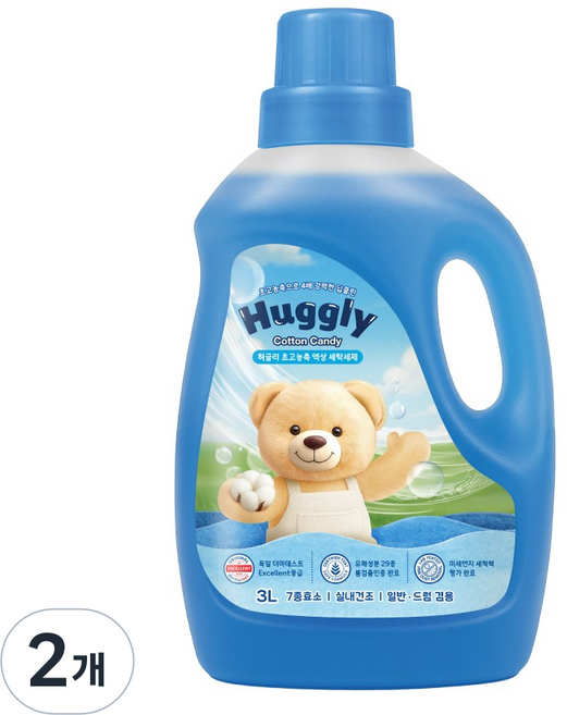 허글리 초고농축 액상 세탁세제 코튼캔디, 2개, 3L