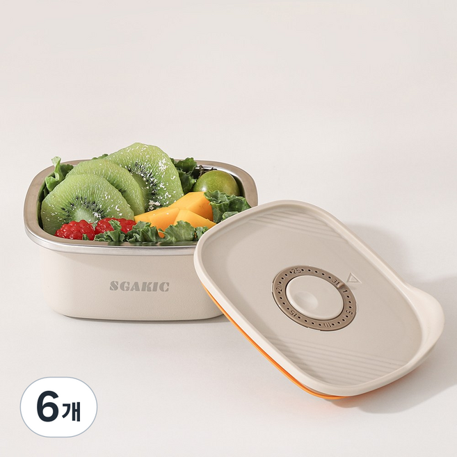 SGAKIC 스텐 밀폐용기 전자렌지 반찬통 연마제 없는 김치통 냉장고정리, 6개