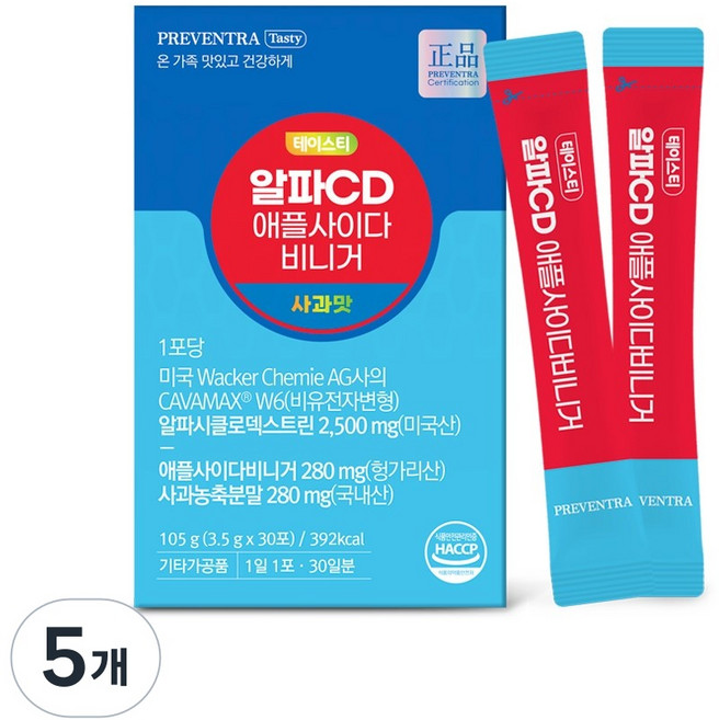 프리벤트라 테이스티 알파CD 애플사이다비니거 30포 / 유기농 사과초모식초, 5개, 105g