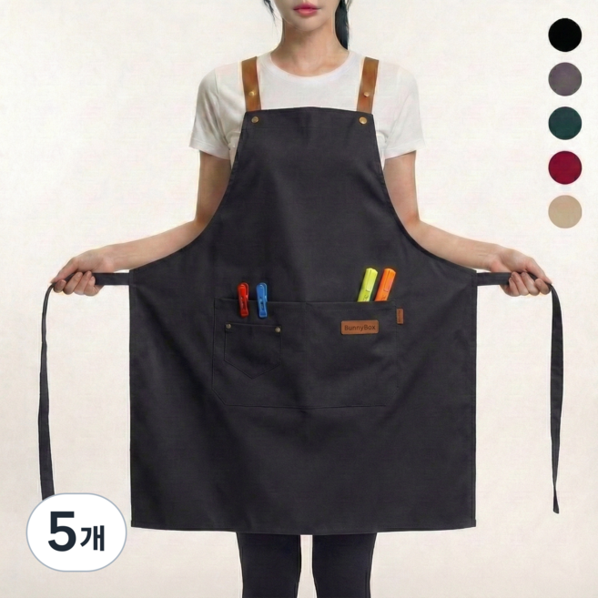 버니박스 길이조절 방수 앞치마, 5개, 블랙