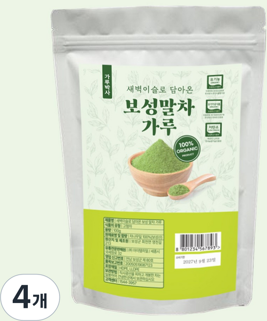 가루박사 보성 말차가루 유기농 100% 지퍼백, 4개, 1개입, 100g
