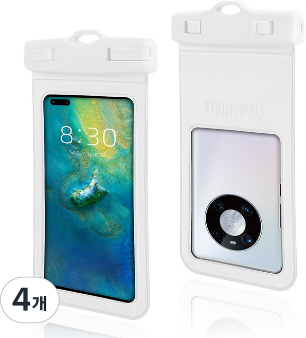 범용 방수 휴대폰 케이스 대형 투명 휴대폰 케이스 래프팅 다이빙 휴대폰 방수 휴대폰 케이스, 하얀색, 4개