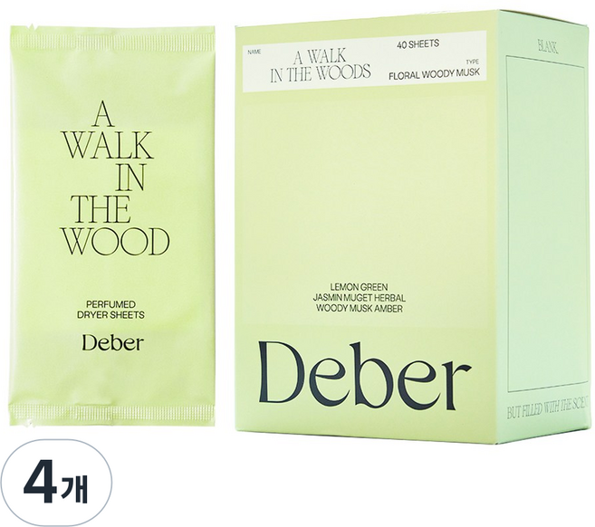 디베르 퍼퓸 건조기 시트 우디 본품, 4개, 40매