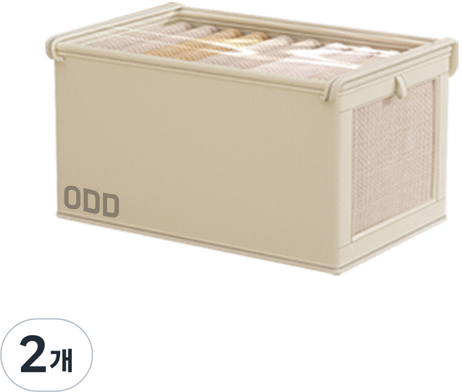 오드상회 투명창 커버형 정리함 수납정리함 의류정리함, 2개, 베이지