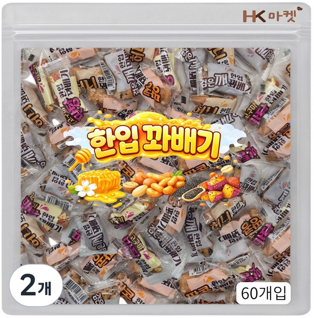 에이치케이마켓 한입 꽈배기 허니+땅콩+검은깨+고구마맛탕 4종 혼합 60개입, 390g, 2개