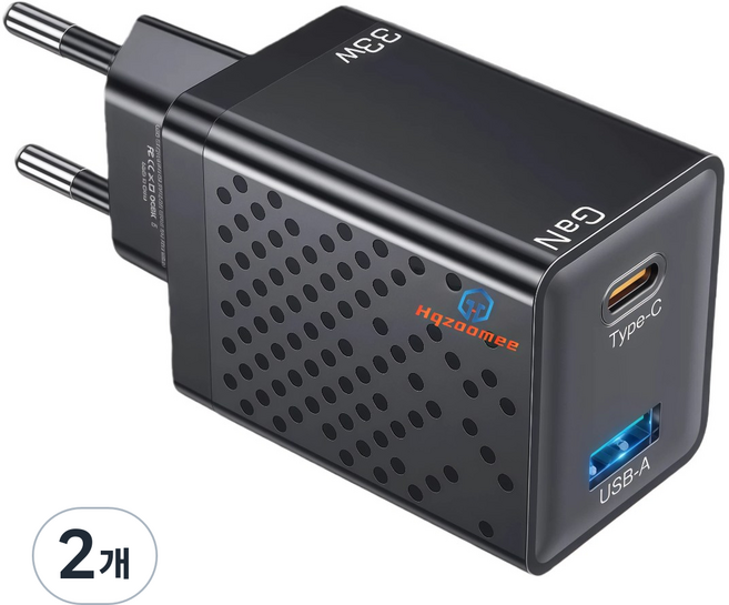초고속 33W PD PPS QC3.0 GaN 2포트 휴대폰 초고속 충전기 어댑터CDT0594, 2개, 블랙Black-33W