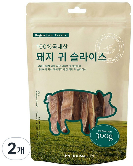 도그말리온 국내산 강아지 수제간식 대용량 6종, 2개, 300g, 한돈 귀 슬라이스