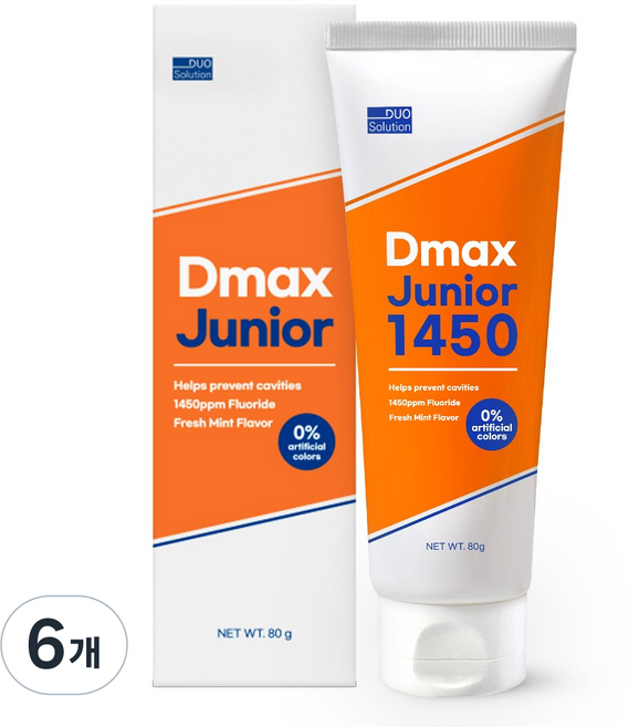 듀오솔루션 디맥스 주니어1450 민트향 어린이치약, 80g, 6개
