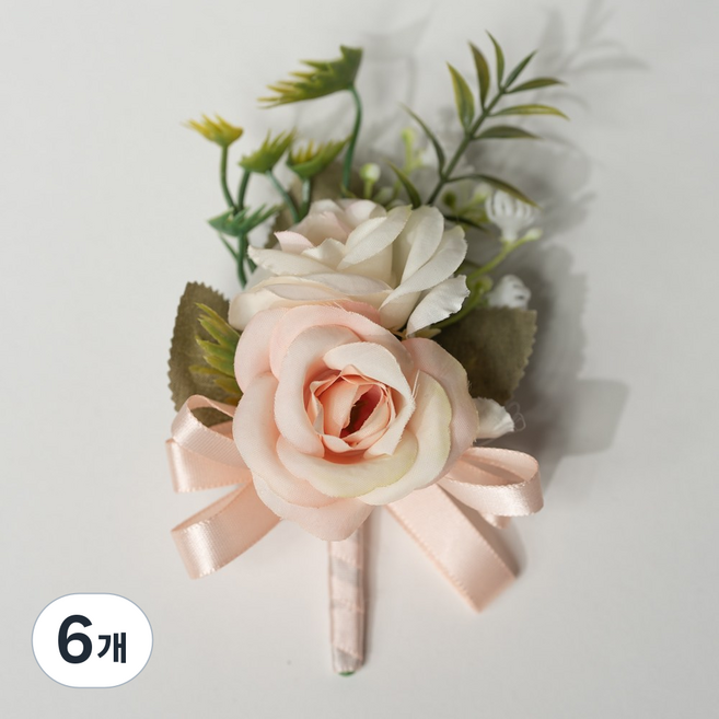 봄부쿠 행사용 조화 꽃 코사지 장미 꽃사지 혼주 행사 양복 부토니에, 6개, 샴페인