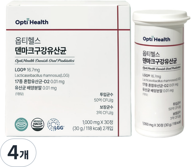 옵티헬스 덴마크 구강 유산균, 4개, 60정