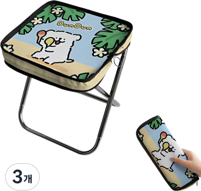 체리닷컴 캠핑 캐릭터 알루미늄 접이식 의자 폴딩 스툴, 파란 코알라, 3개