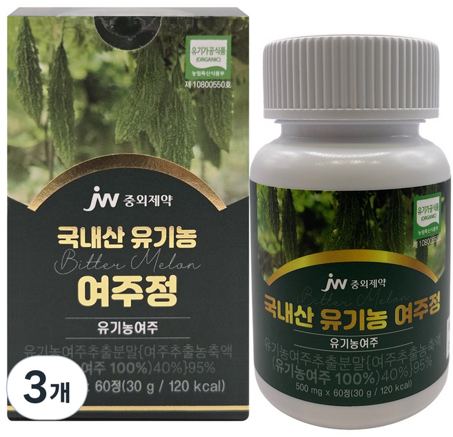 JW중외제약 국내산 유기농 여주정 여주 추출분말 정, 3개, 60정