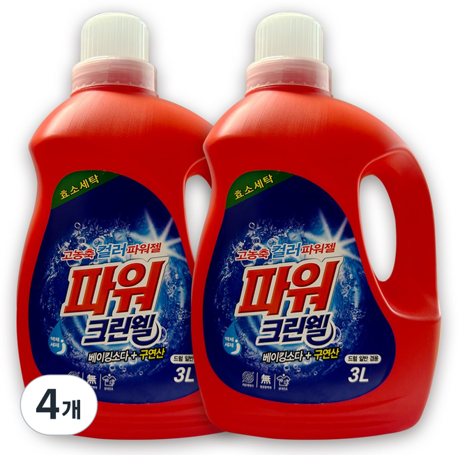 파워 크린웰 효소세탁 실내건조가능 본품, 4개, 3L