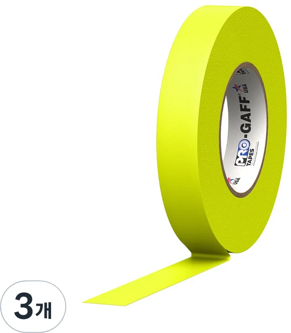 PRO GAFFER TAPE 끈적임 없는 1인치 프로게퍼테이프 (폭24mm x 길이23m), 3개, 형광옐로우/G125MFLYEL - 쿠팡