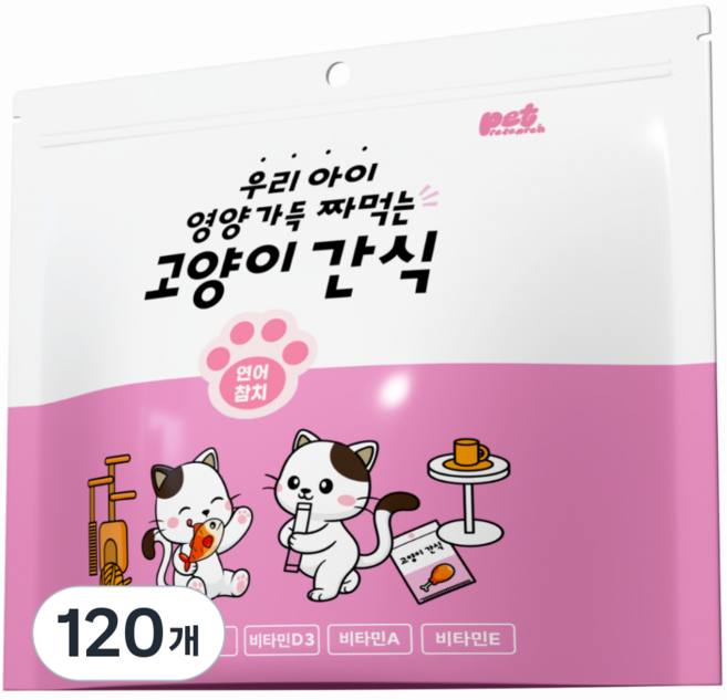 펫리서치 짜먹는 고양이 간식 츄, 참치+연어, 15g, 120개