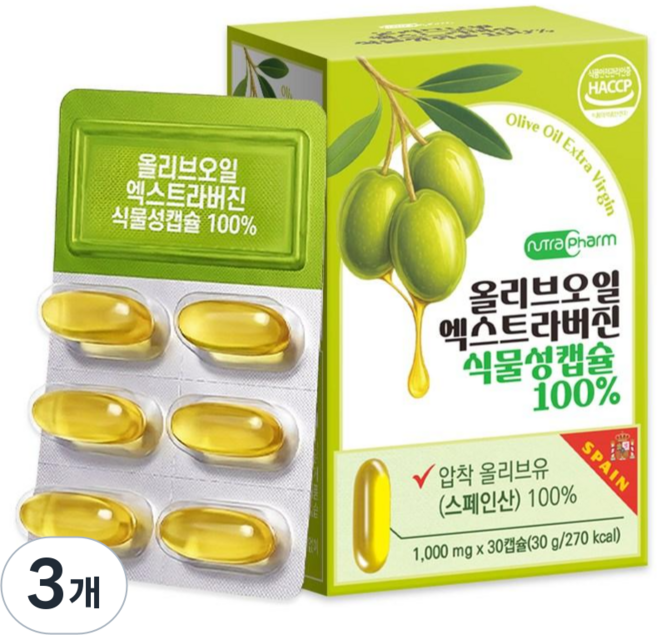 뉴트라팜 올리브오일 캡슐 엑스트라버진 100%, 3개, 30정