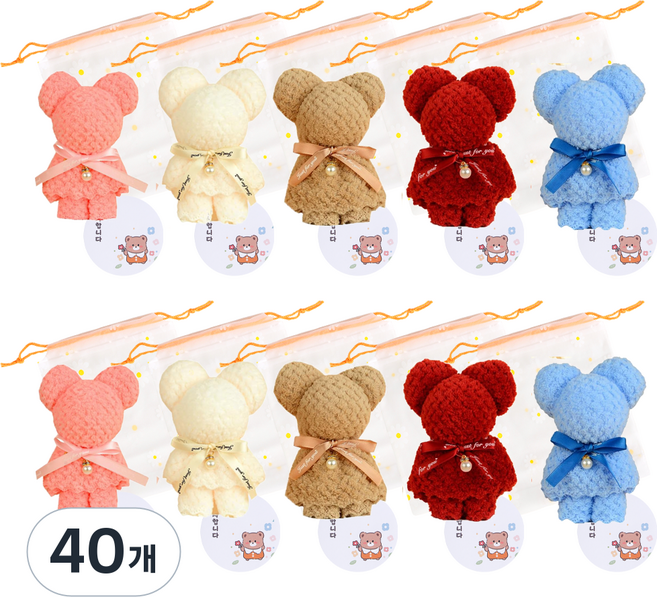 수건 답례품 구디백 세트, 40개, 임의 색상