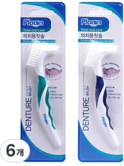 플라콘 틀니전용칫솔 틀니칫솔, 1개입, 6개