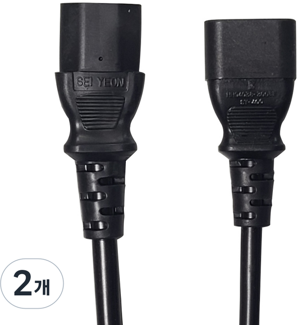 국산 캡코드 10A 파워 전원 연장 케이블 220V, 3m, 2개