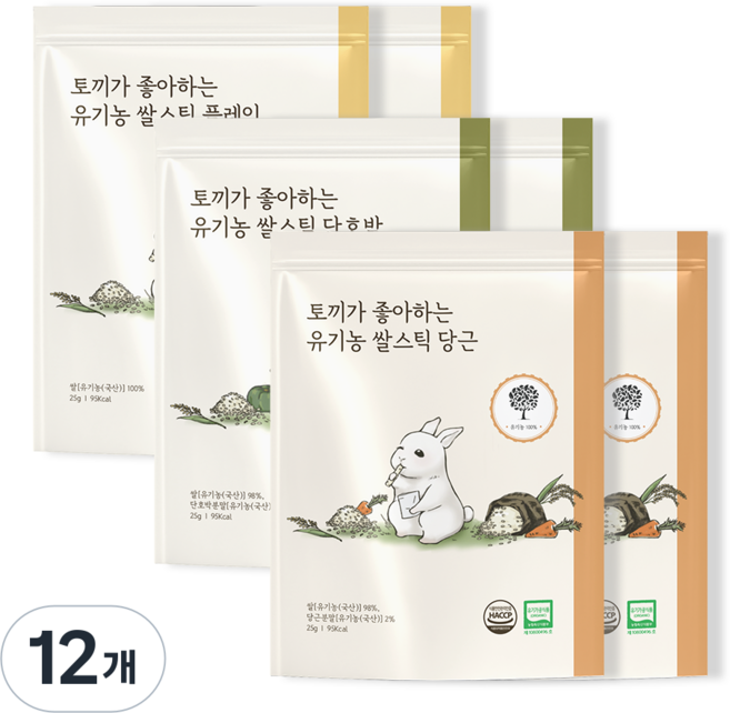 [앨리스] 토끼가 좋아하는 유기농 쌀스틱, 12개, 25g, 당근 2개, 단호박 2개, 플레이 2개