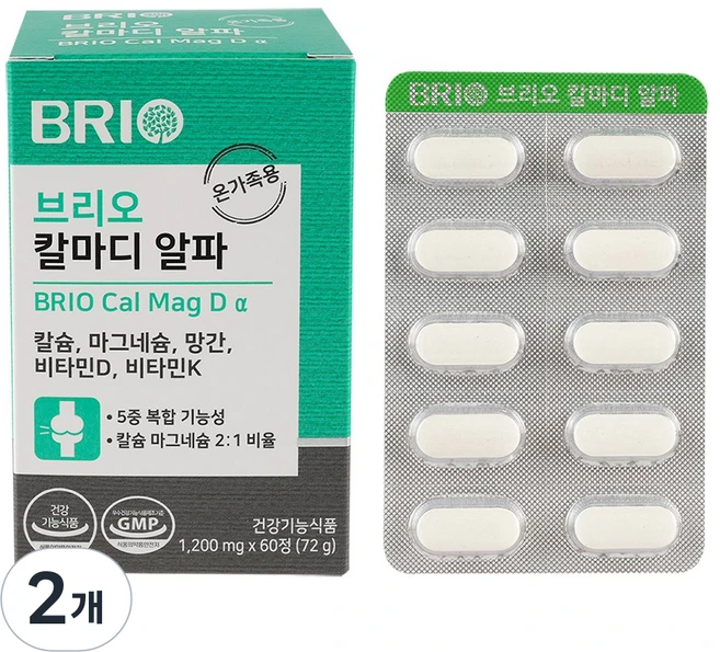 브리오 칼마디 알파 / 해조 어골 구연산 칼슘 마그네슘 비타민D 비타민K 망간 / 성인 청소년 어린이 칼슘제 영양제, 2개, 60정 - 쿠팡