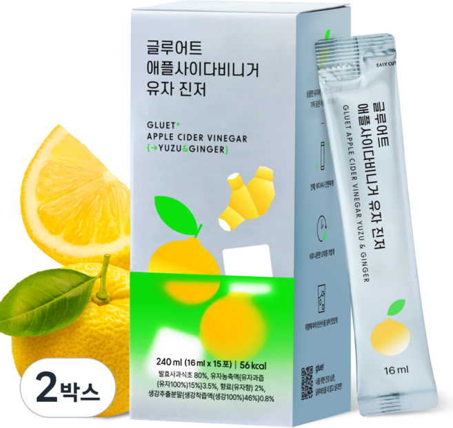 글루어트 애플사이다비니거 유자진저 사과식초 애사비 스틱 15포, 240ml, 2박스