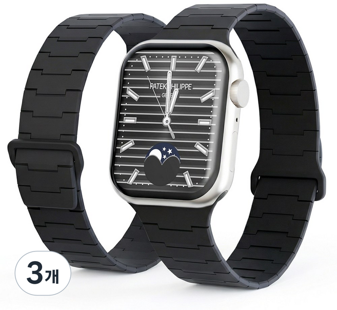 캘릭스 애플워치 호환 실리콘 버클링 마그네틱 스트랩, 차콜블랙, 3개