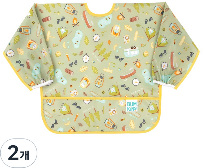 범킨스 긴팔 이유식 턱받이, 2개, 1개입