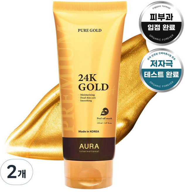 아우라 워시오프 바르는 팩 24k 골드 프리미엄 필 오프 마스크, 1개입, 2개