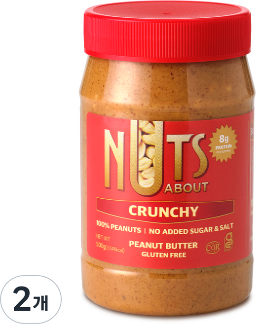 넛츠어바웃 100% 땅콩버터 크런치, 2개, 500g