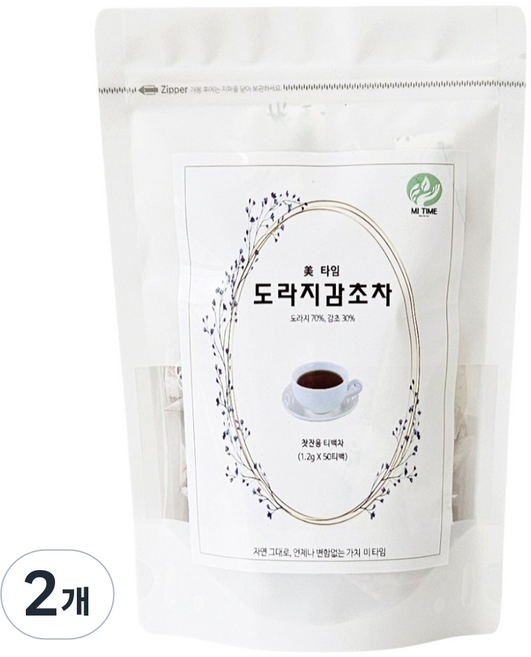 미-타임 국내산 볶은 도라지 감초차 목관리에 좋은 차 PLA티백, 2개, 50개입, 1.2g