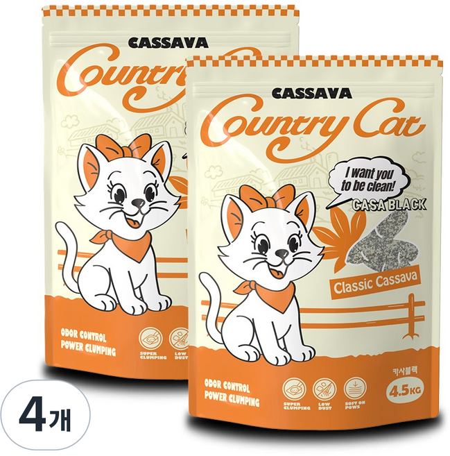 컨트리캣 카사블랙 카사바 고양이 모래, 무향, 4개, 4.5kg