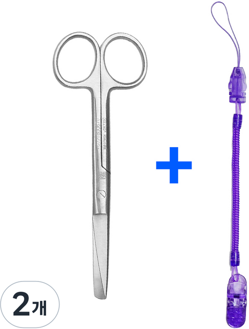 의료용 시저 가위 14cm 스프링 집게줄 2p 간호사 용품 가위집게줄, 2개, 퍼플집게줄_시저가위