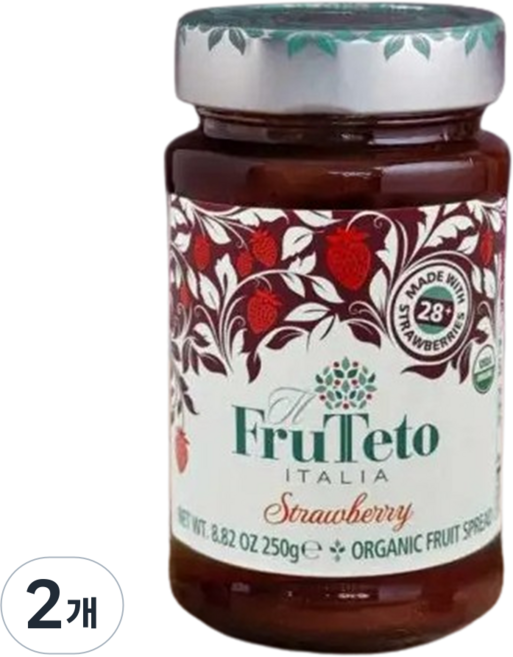 포도즙으로 만든 유기농 딸기잼 무설탕잼 프루테토, 2개, 250g